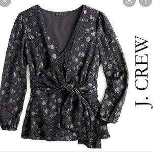J. Crew Tie-waist V-neck Top Metallic Dot